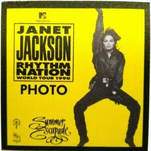 Janet Jackson Rhythm Nation Backstage Pass Original 1990 Dance Pop Soul Yellow